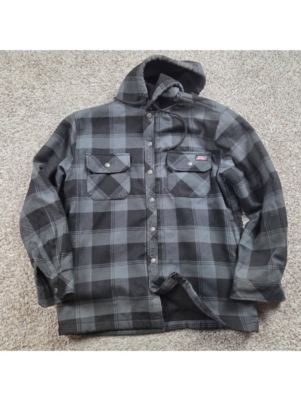 Dickies Flannel Work Shirt Shacket Mens Medium Plaid Hooded Heavy Fleece Lined